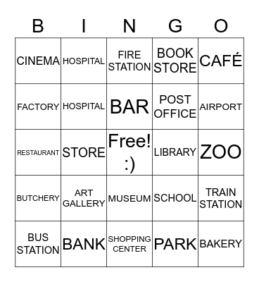 PLACES IN THE CITY Bingo Card