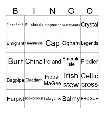 St. Patrick's Day Bingo Card