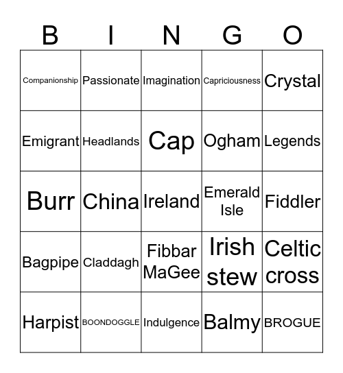 St. Patrick's Day Bingo Card