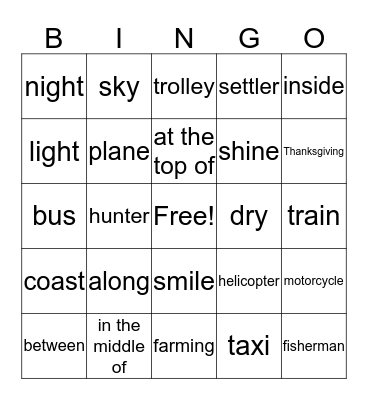 UNIT 10 words Movers Bingo Card