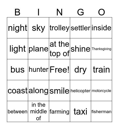 UNIT 10 words Movers Bingo Card