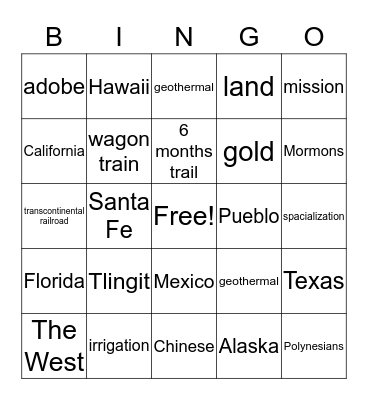 Social Studies  Bingo Card