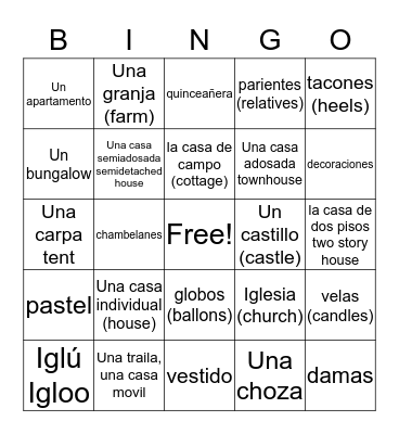 TIPOS DE CASAS Bingo Card