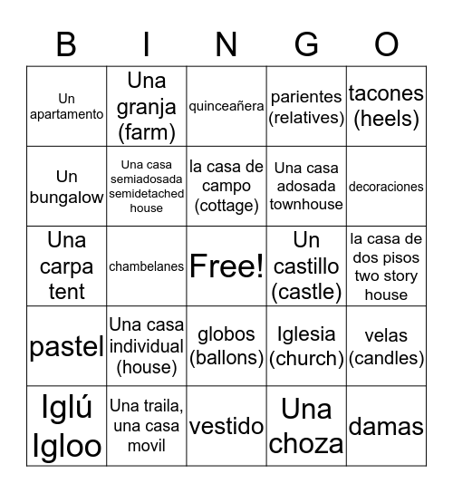 TIPOS DE CASAS Bingo Card