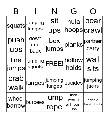 Fitness Bingo Card