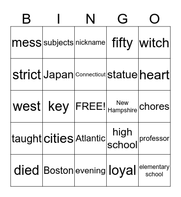 Vocabulary  Bingo Card