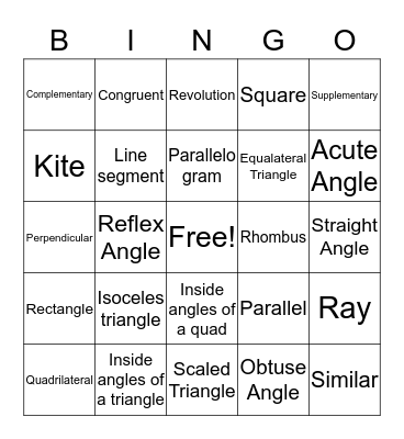 Geometry Bingo Card