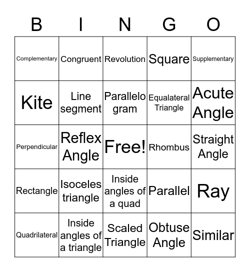 Geometry Bingo Card