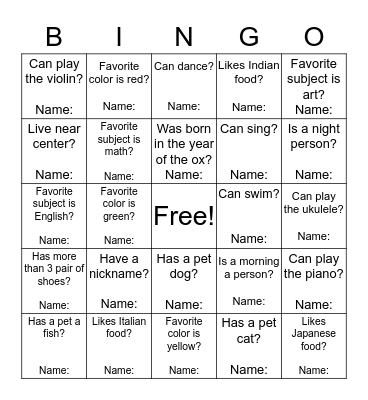 Untitled Bingo Card