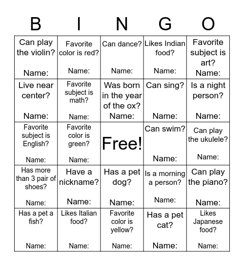 Untitled Bingo Card