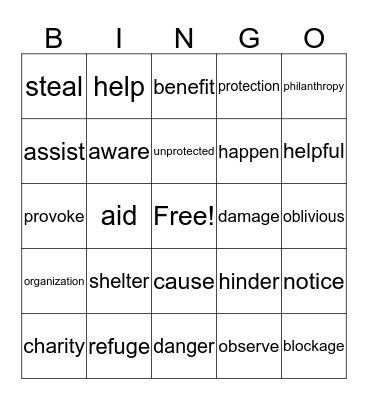 Vocabulary  Bingo Card