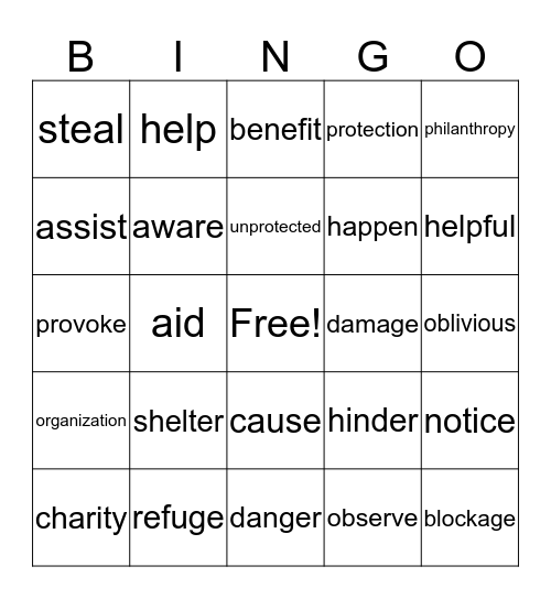 Vocabulary  Bingo Card