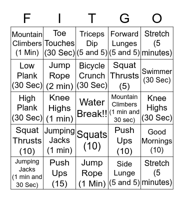 Fitness Bingo!  Bingo Card