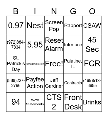 Moni Bingo Card