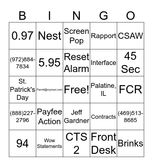 Moni Bingo Card