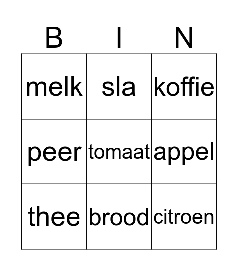 Eten en drinken  Bingo Card