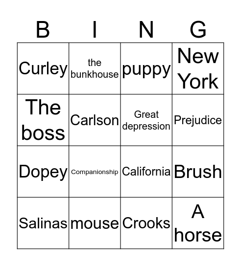 Of Mice and Men Bingo Card
