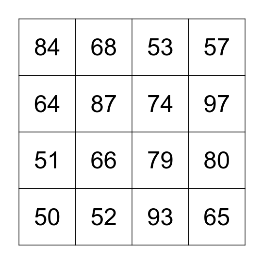 Numeros Bingo Card