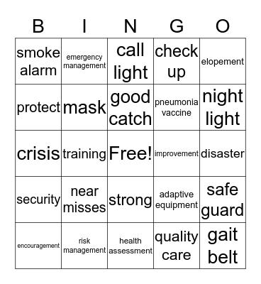 SAFETY Bingo Card