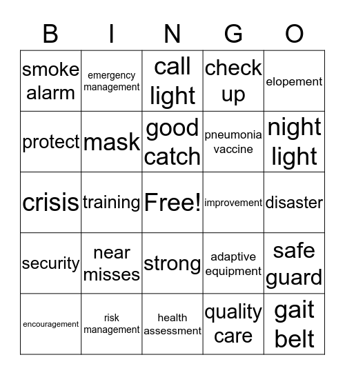 SAFETY Bingo Card