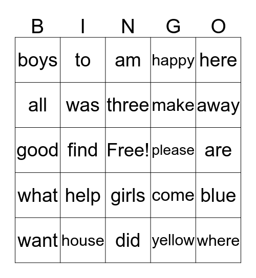 Colonel Time Sight Words Bingo Card
