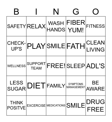 Healthy Lives Bingo Card