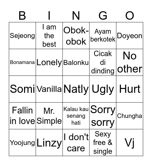 NCxHYUNJIN Bingo Card