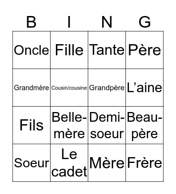 Family Bingo Card