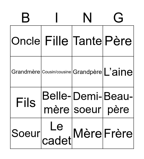 Family Bingo Card