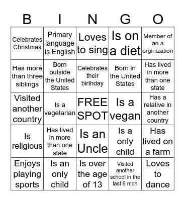Diversity Bingo  Bingo Card