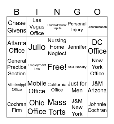US Legal Bingo Card