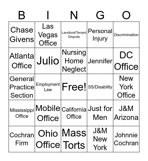 US Legal Bingo Card