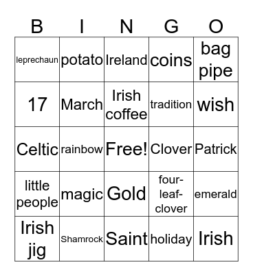 St. Patrick's Day Bingo Card