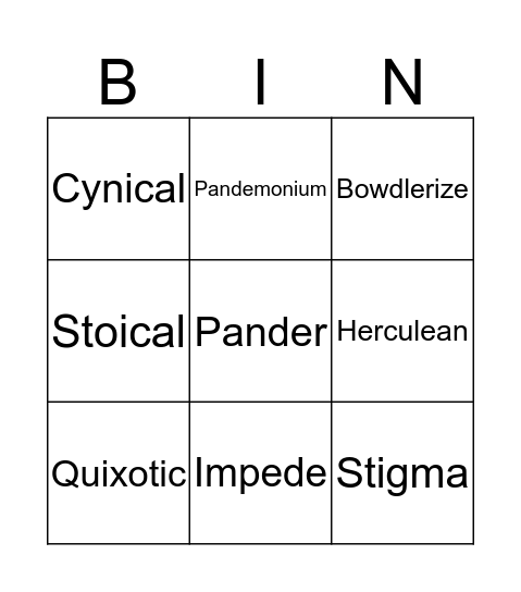 AP Lang Vocab #1 Bingo Card