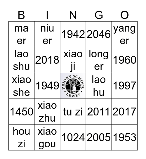 12 zodiac and Years Bingo Card