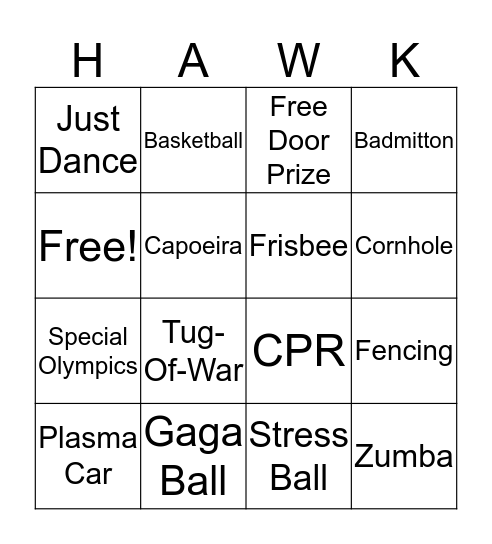 Family Fun and Fitness Night Bingo Card