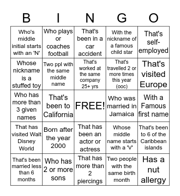 Getting To Know You Bingo! Find Someone... Bingo Card