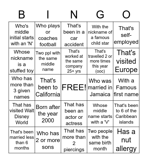 Getting To Know You Bingo! Find Someone... Bingo Card