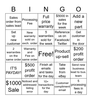 Sales Bingo! Bingo Card