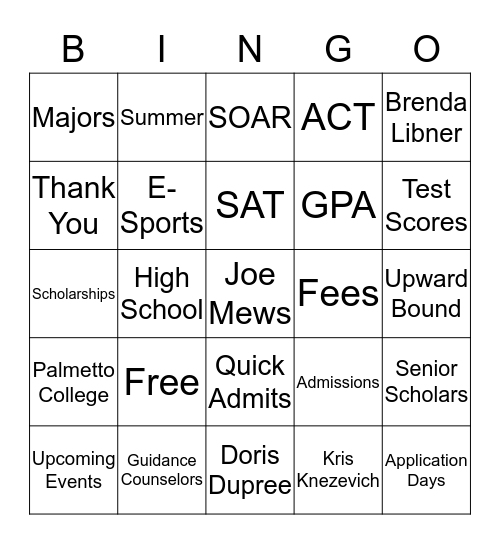 USC Sumter Bingo Card