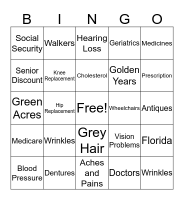 Senior Bingo Card