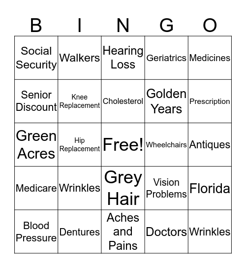 Senior Bingo Card