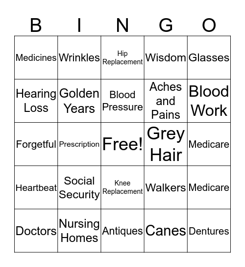 Senior Bingo Card