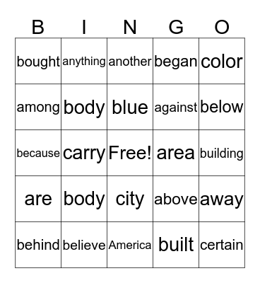 1st Base Bingo Card
