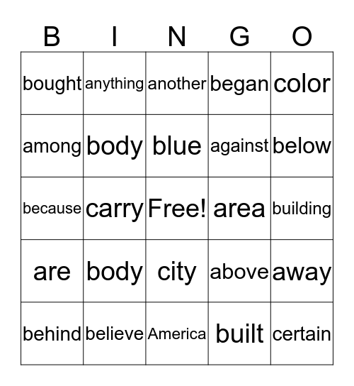 1st Base Bingo Card