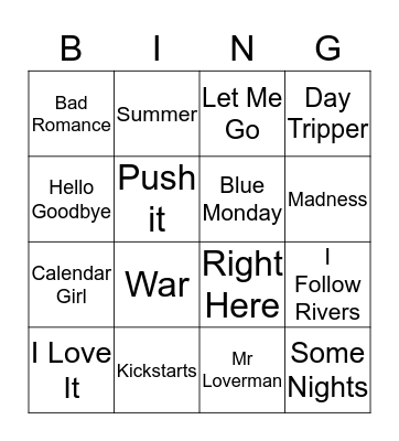 Music Bingo 13 Bingo Card