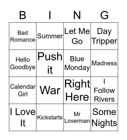 Music Bingo 13 Bingo Card