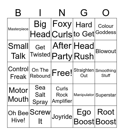 TIGI Product Bingo Card