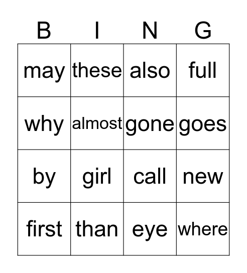 First Grade Red Words List 1 Bingo Card