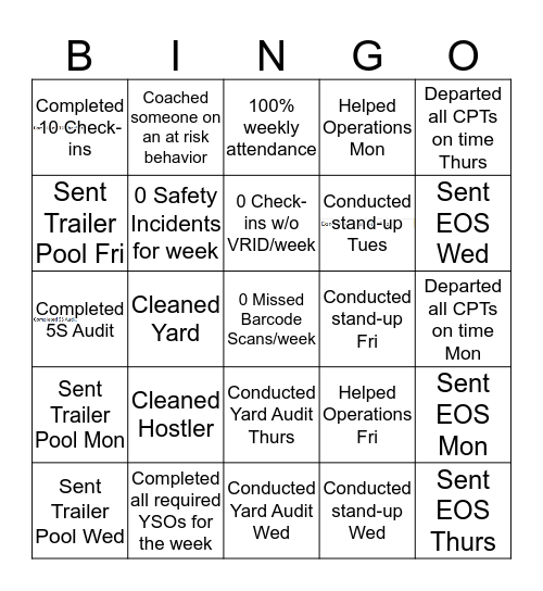 TOM BINGO M-F 2nd Shift Bingo Card